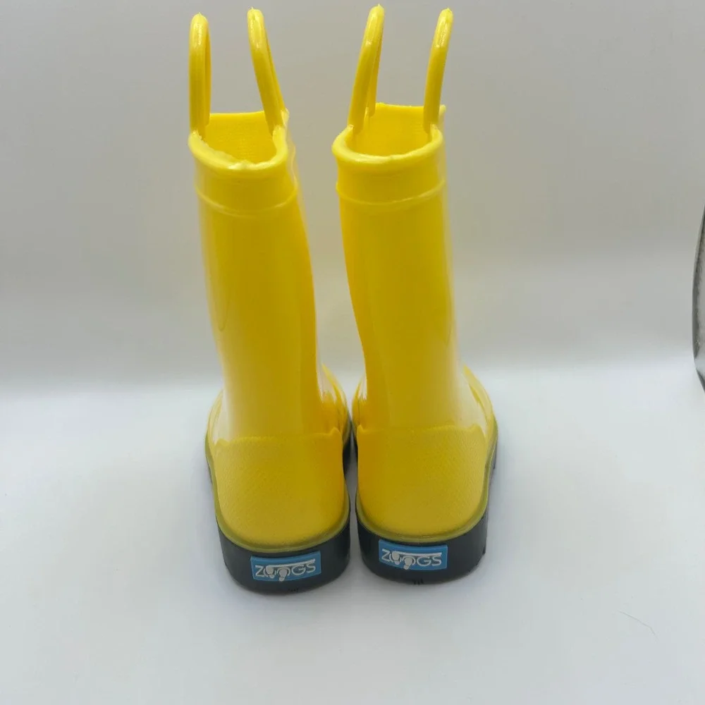 Zoogs Kids Yellow Rubber Rain Boots Waterproof Pull On Handles Toddler Size 5